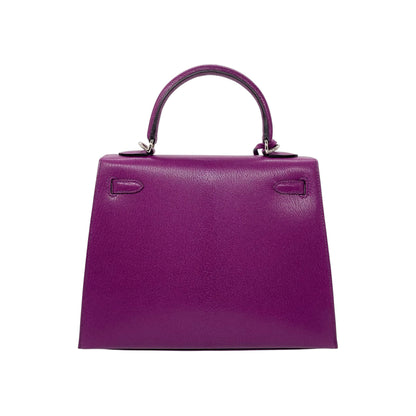 Hermes Kelly 25 Anemone Chevre Leather Palladium Hardware
