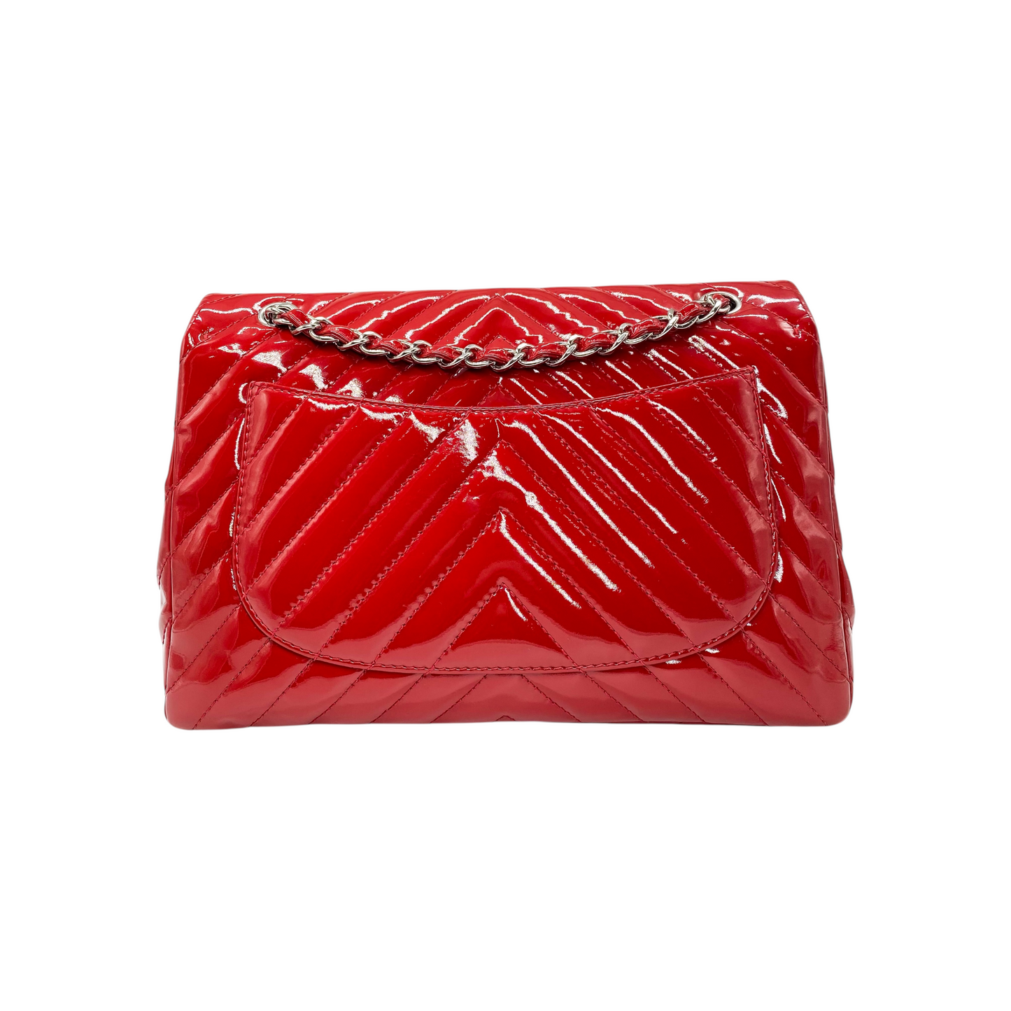 Chanel Red Chevron Jumbo Single Flap Bag