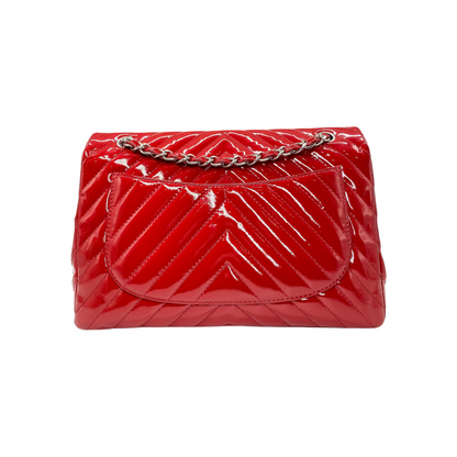 Chanel Red Chevron Jumbo Single Flap Bag