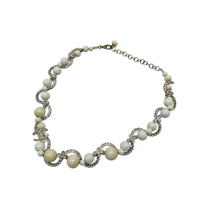 Chanel White Ivory Gold Crystal Interwoven Necklace