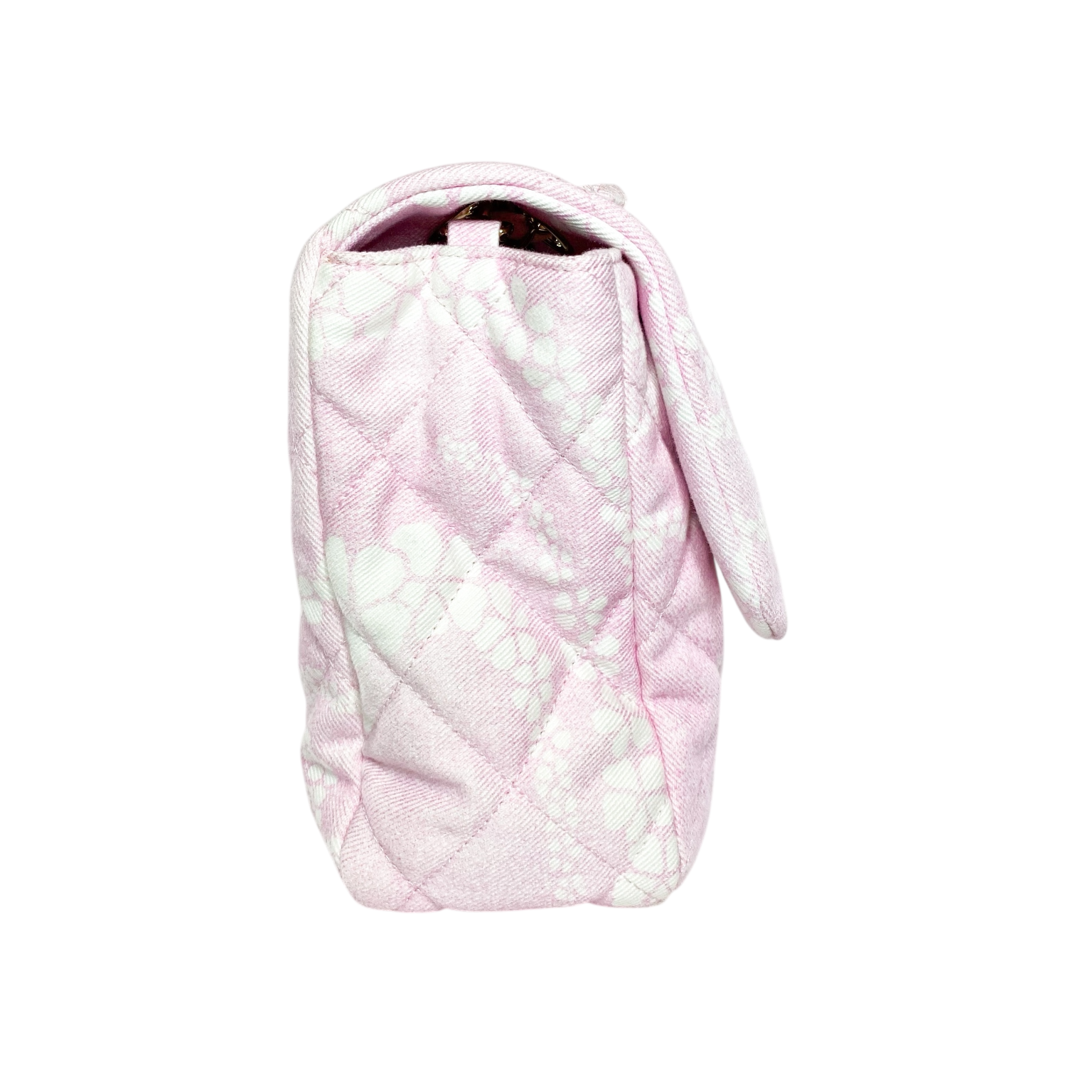 Chanel Pink White Coco Beach Printed Denim Maxi Flap Bag