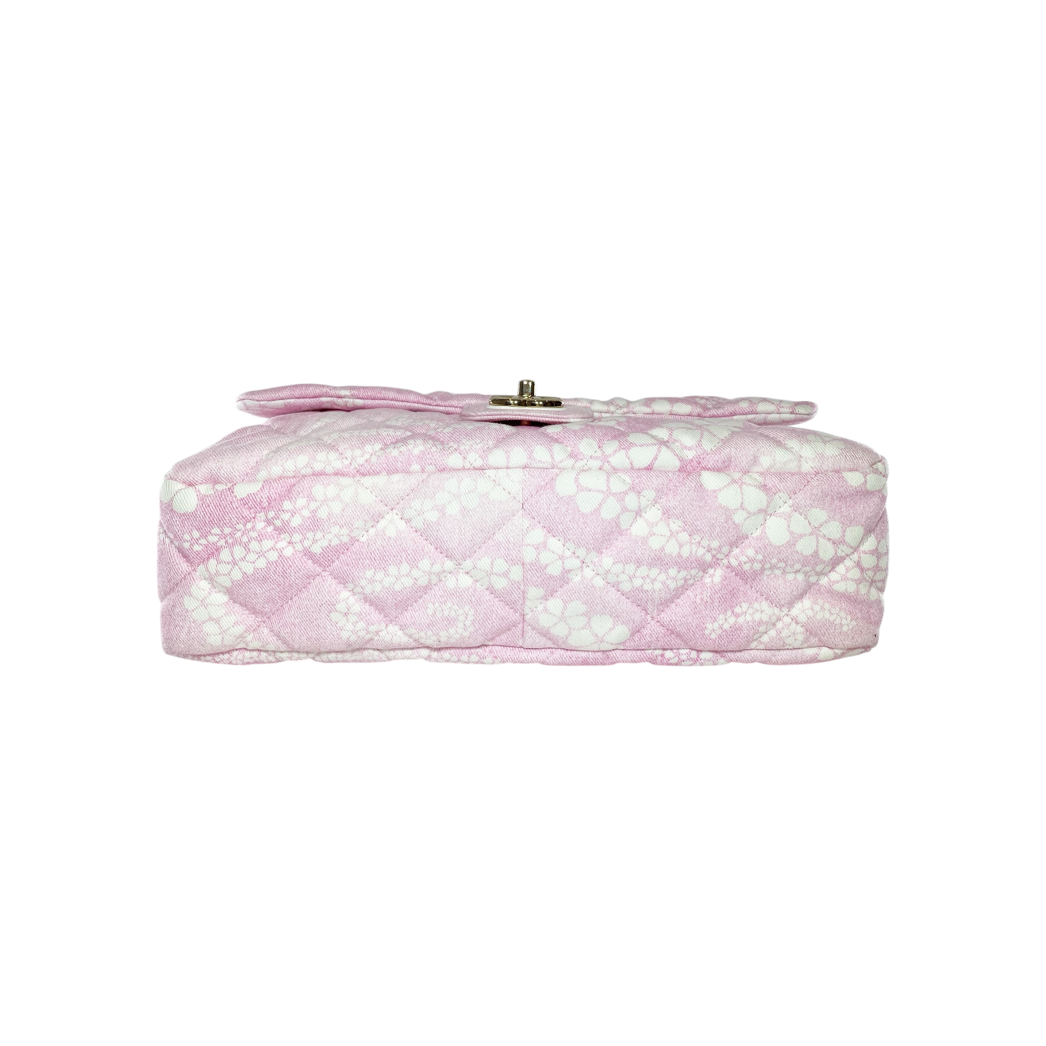 Chanel Pink White Coco Beach Printed Denim Maxi Flap Bag