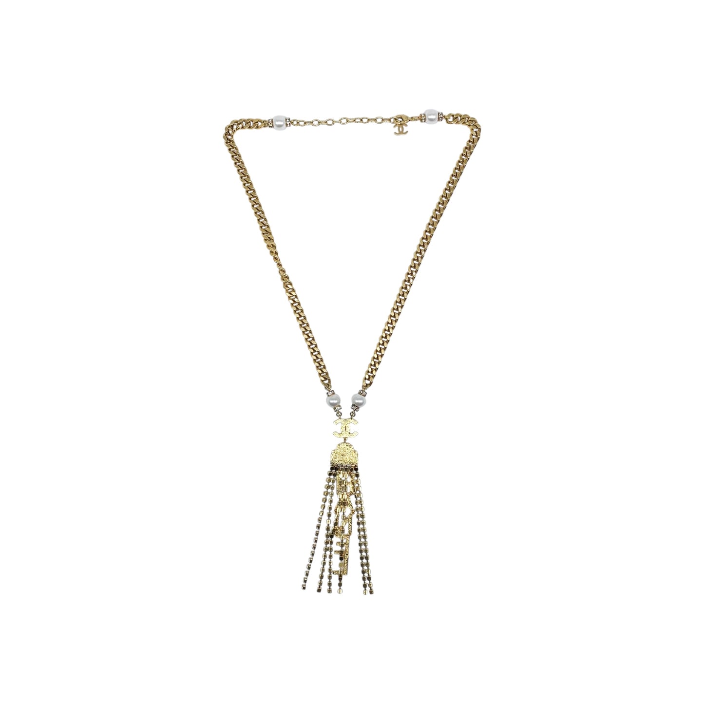 Chanel Gold Letter Crystal Lariat Necklace