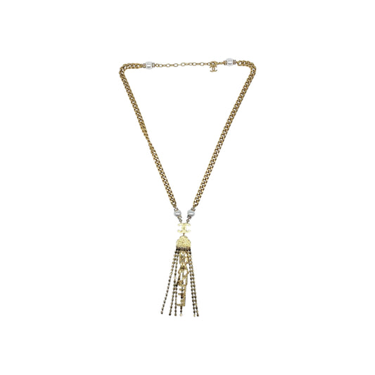 Chanel Gold Letter Crystal Lariat Necklace