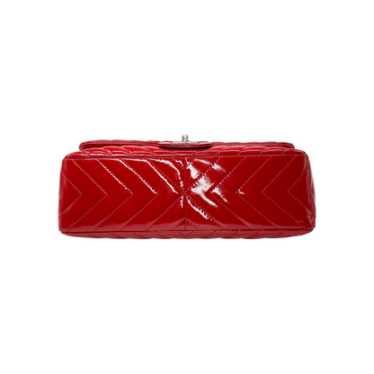 Chanel Red Chevron Jumbo Single Flap Bag