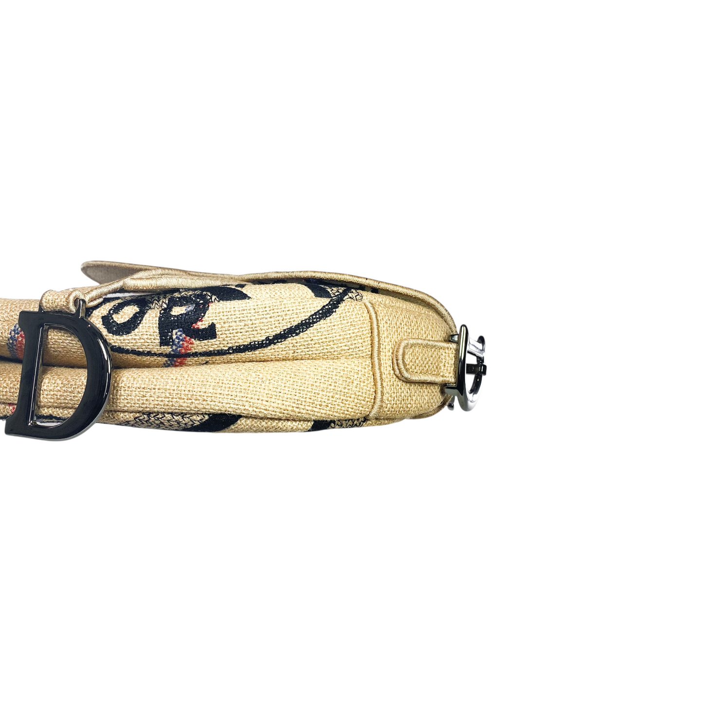 Dior Beige Union Embroidered Jute Saddle Bag