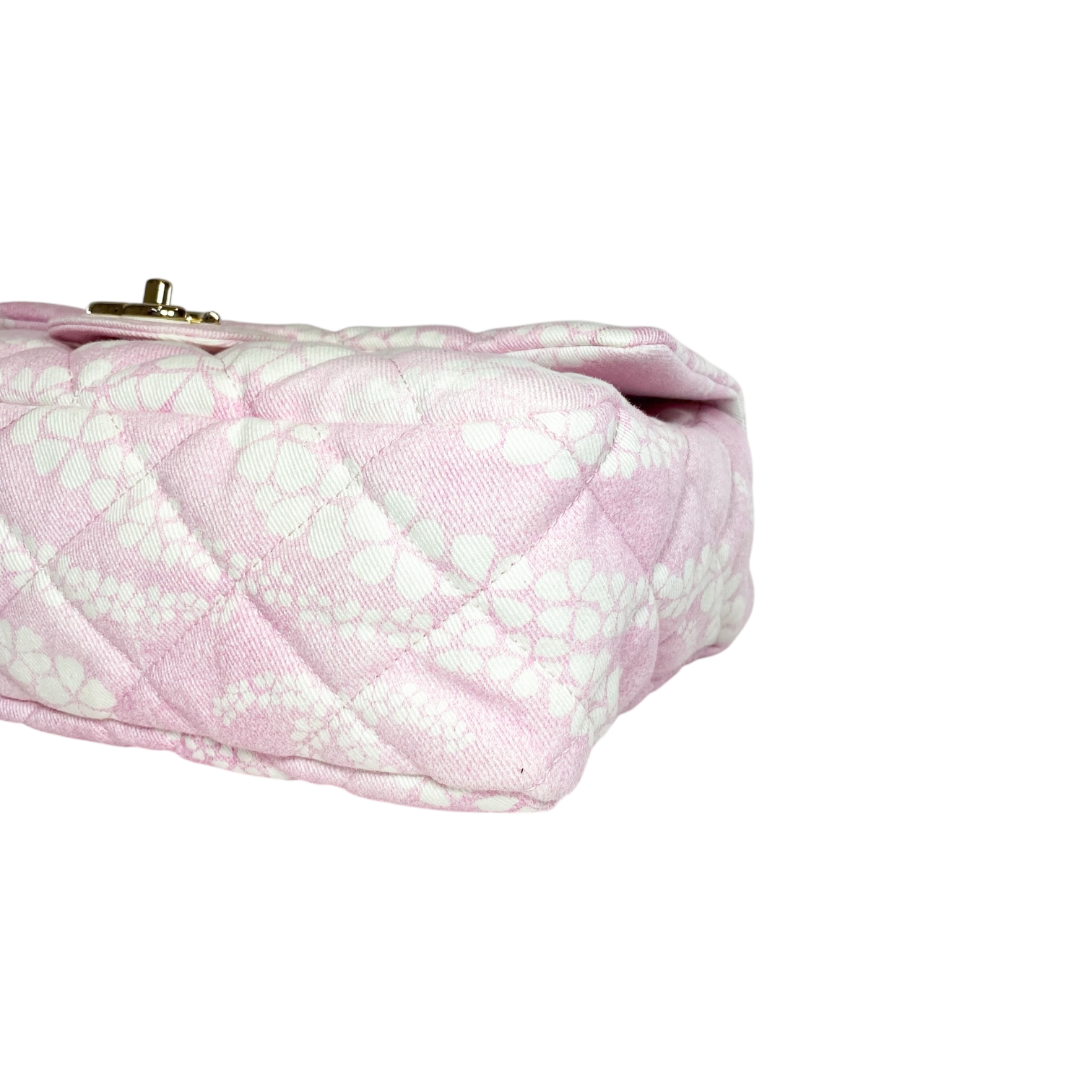Chanel Pink White Coco Beach Printed Denim Maxi Flap Bag