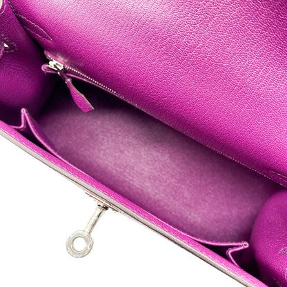 Hermes Kelly 25 Anemone Chevre Leather Palladium Hardware