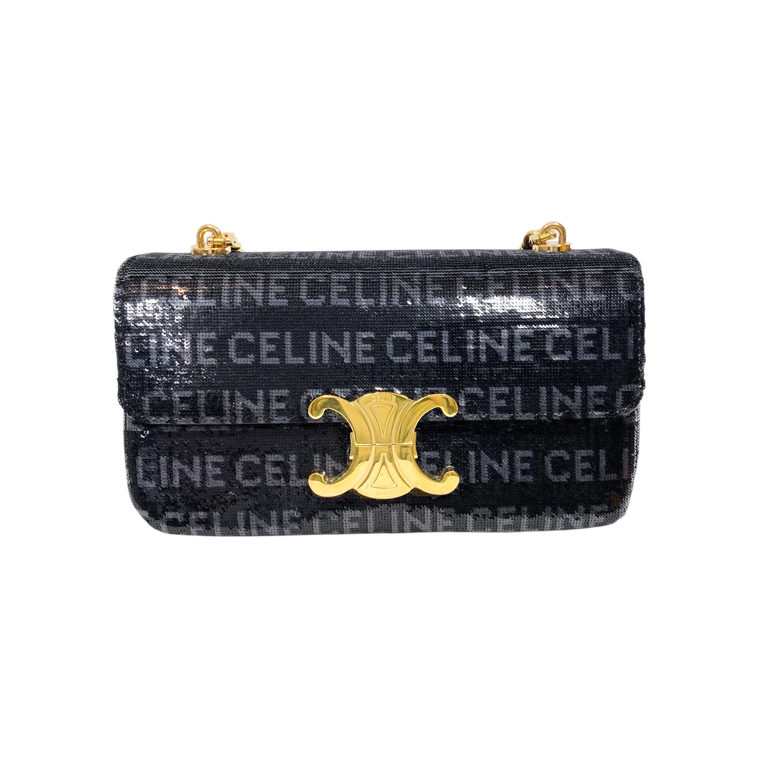 Celine Black Sequin Triomphe Chain Shoulder Bag | Consign of