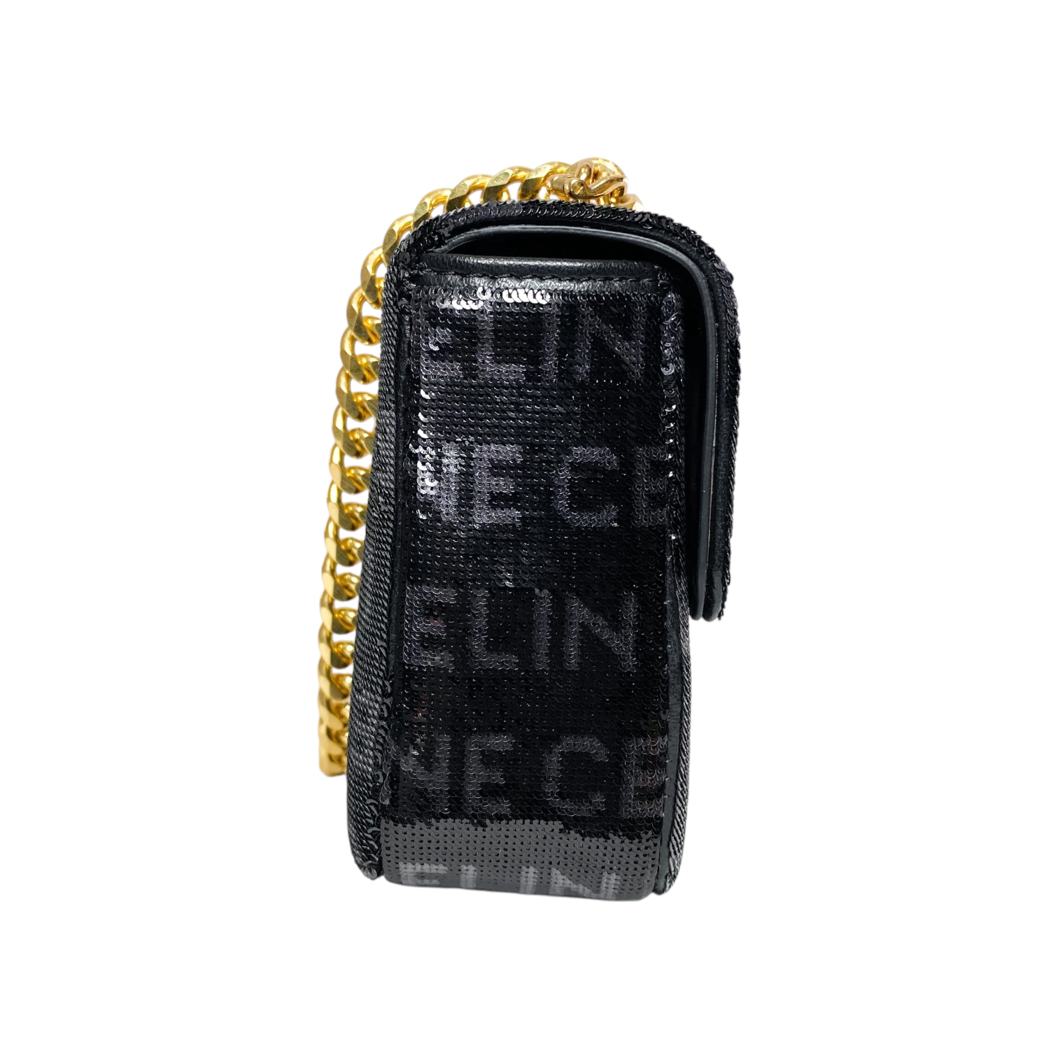 Celine Black Sequin Triomphe Chain Shoulder Bag