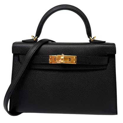 Hermes Mini Kelly Black Epsom Gold Hardware