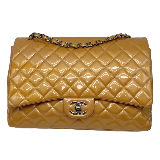 Chanel Caramel Patent Maxi Quilted Double Flap Bag