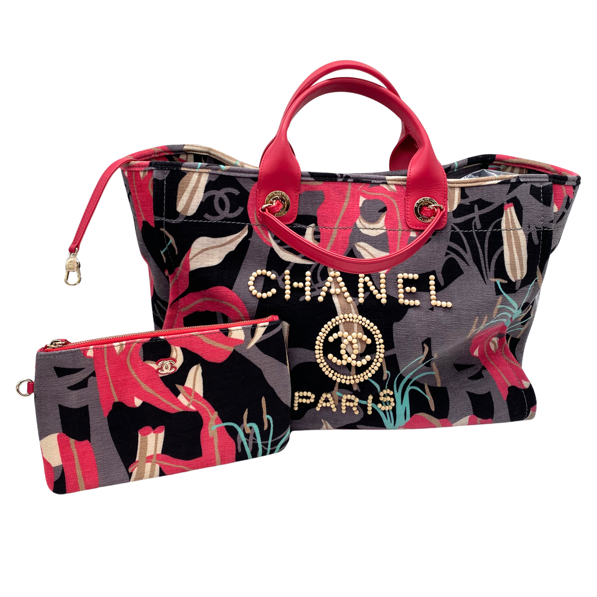 Chanel Pink Tropical Floral Deauville XXL Travel Tote w/ Pouch