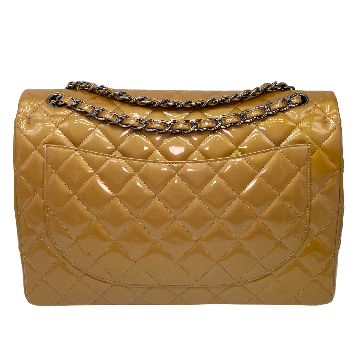 Chanel Caramel Patent Maxi Quilted Double Flap Bag