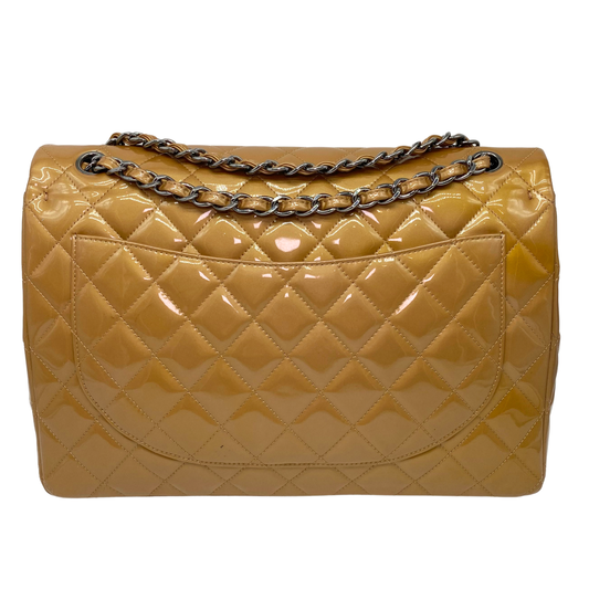 Chanel Caramel Patent Maxi Quilted Double Flap Bag