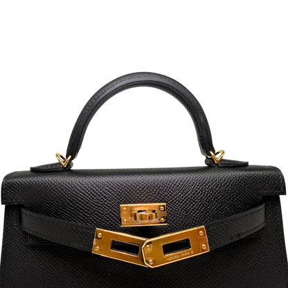 Hermes Mini Kelly Black Epsom Gold Hardware