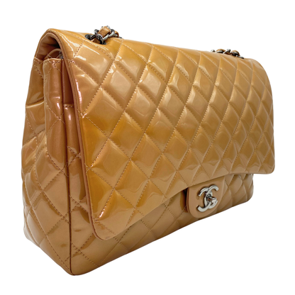 Chanel Caramel Patent Maxi Quilted Double Flap Bag