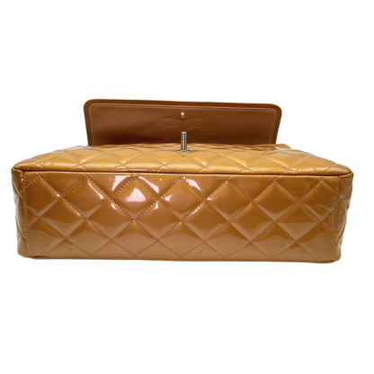 Chanel Caramel Patent Maxi Quilted Double Flap Bag