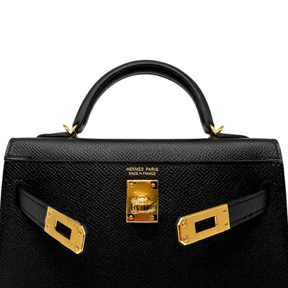 Hermes Mini Kelly Black Epsom Gold Hardware