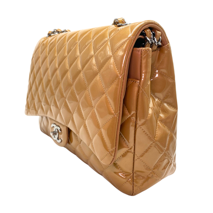 Chanel Caramel Patent Maxi Quilted Double Flap Bag