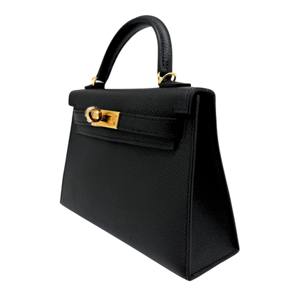 Hermes Mini Kelly Black Epsom Gold Hardware