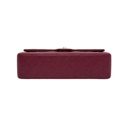 Chanel Medium Burgundy Double Flap in Caviar Leather with Light Gold-tone Hardware