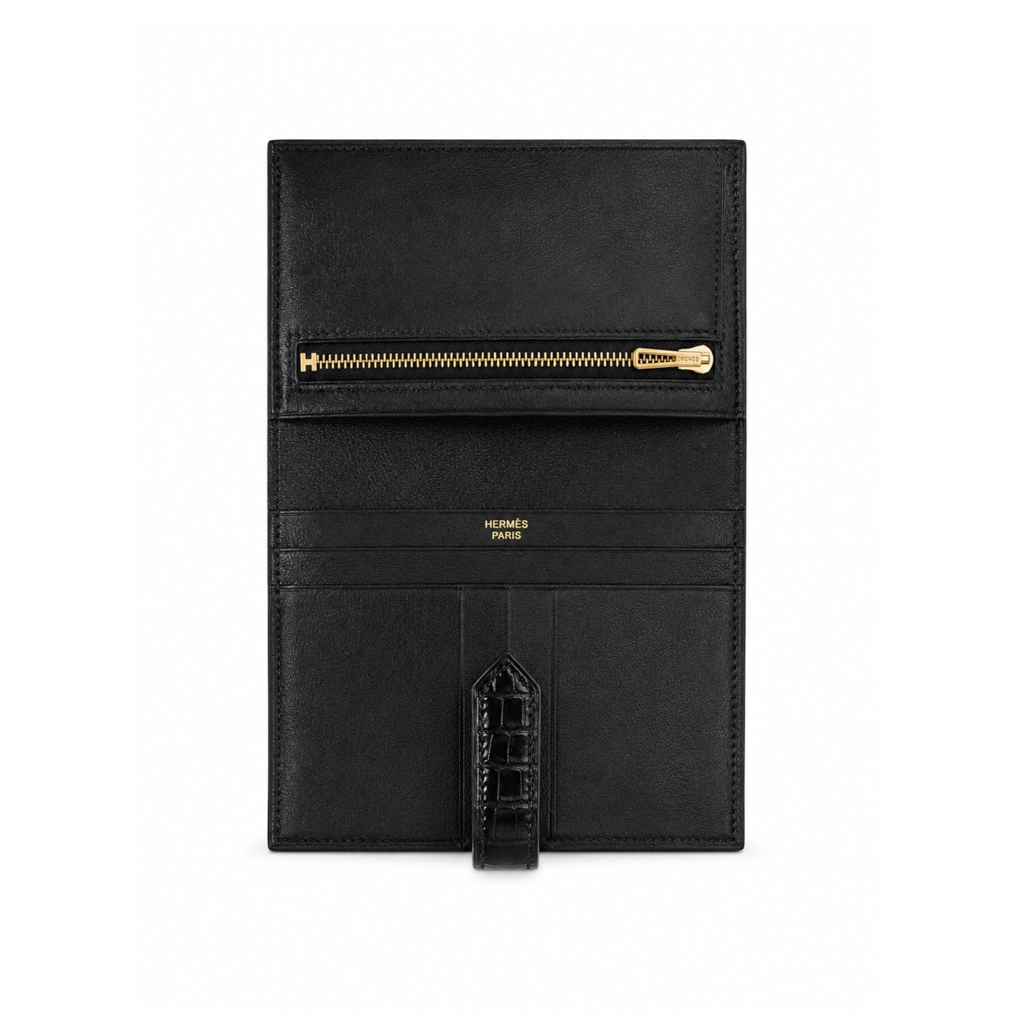 Hermes Bearn Black Shiny Alligator Wallet