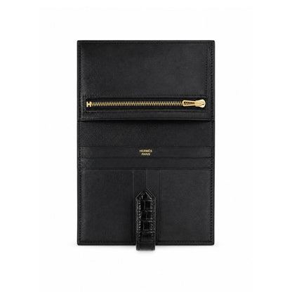 Hermes Bearn Black Shiny Alligator Wallet