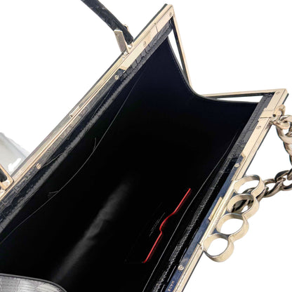 A Mcqueen Crocodile Embossed Frame Bag in Black