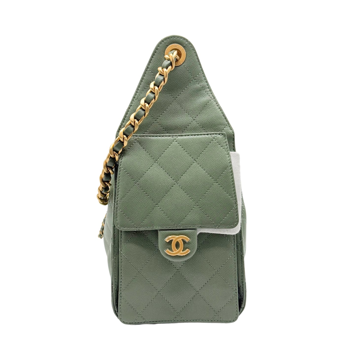 Chanel 25 Small Green Caviar Shoulder Bag