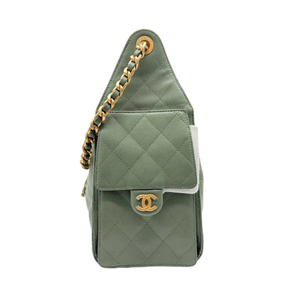 Chanel 25 Small Green Caviar Shoulder Bag
