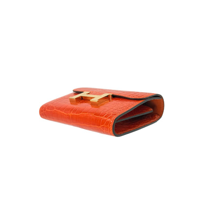 Hermes Constance Orange Poppy Alligator Compact Wallet