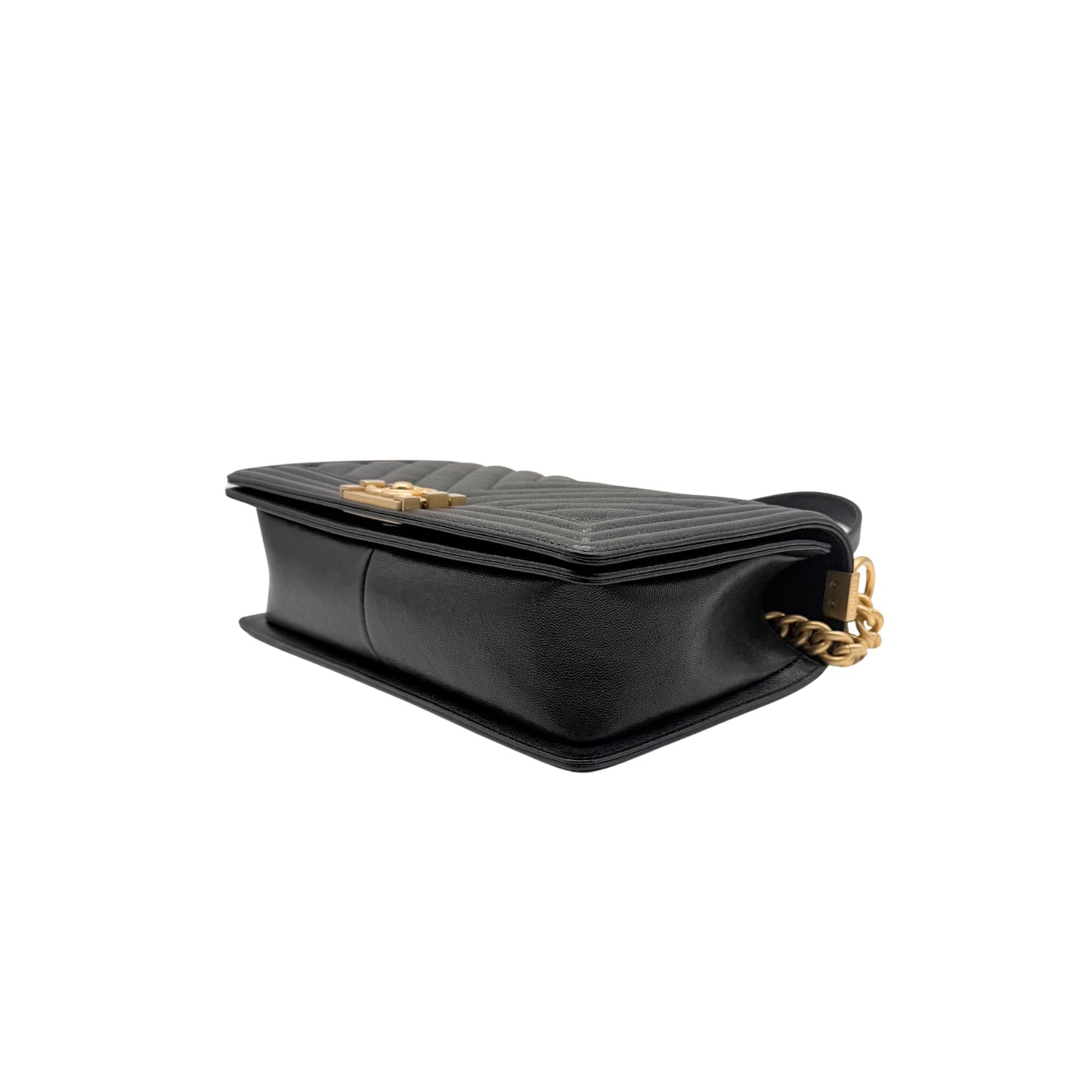 Chanel Black Chevron Glazed Caviar Boy Bag