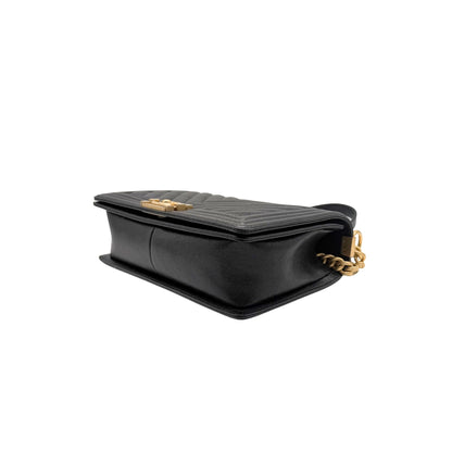 Chanel Black Chevron Glazed Caviar Boy Bag