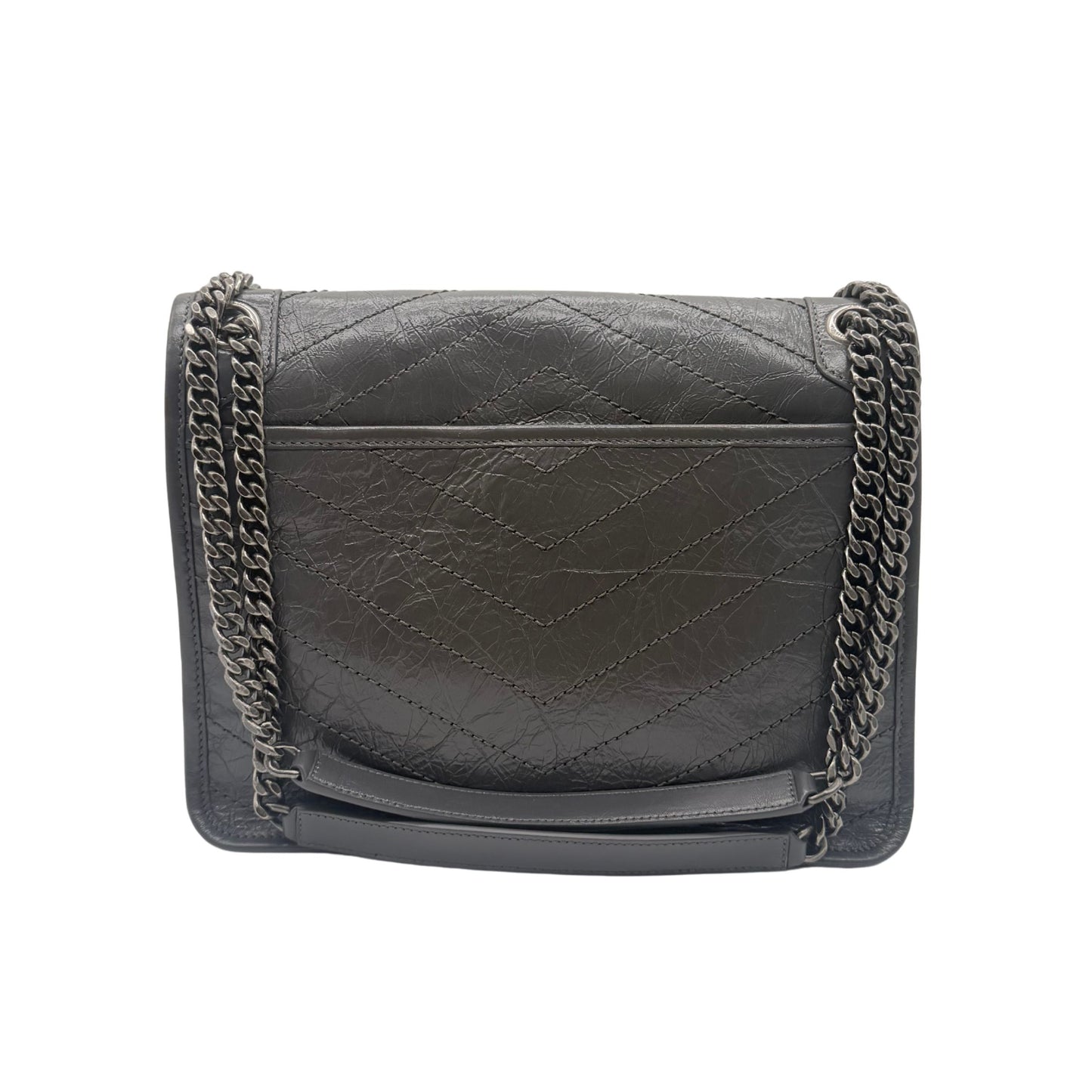 Saint Laurent Grey Fog Nikki Medium Crinkled Calfskin Shoulder Bag