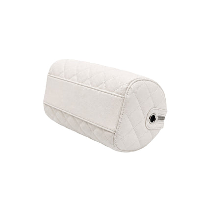 Chanel White Caviar Barrel Bag with Silver Hardware