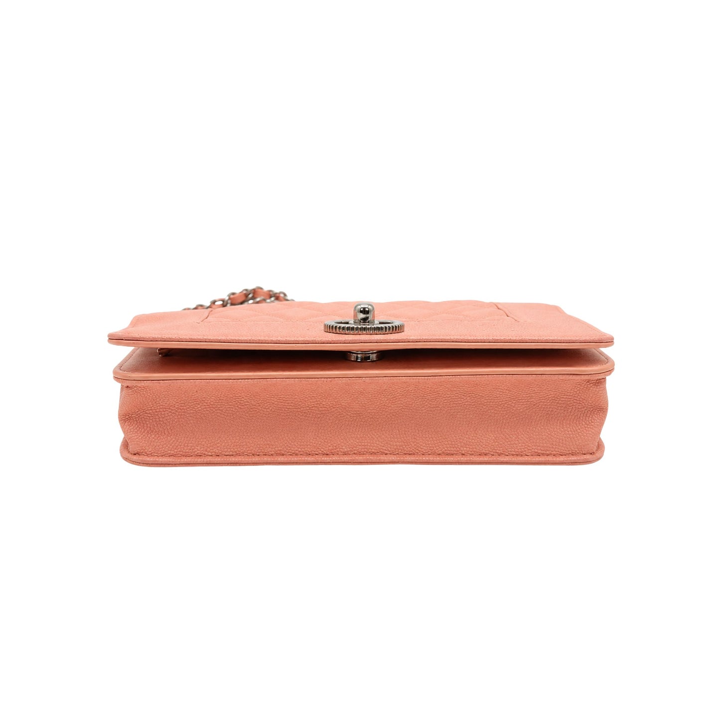 Chanel Metallic Blush Pink Caviar Chevron Wallet on Chain