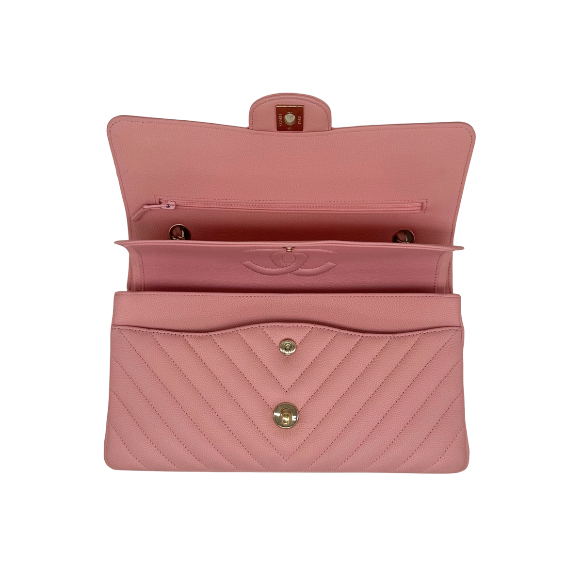 Chanel Chevron Quilted Caviar Medium Double Flap Bag Light Sakura Pink