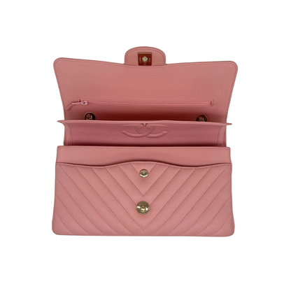 Chanel Chevron Quilted Caviar Medium Double Flap Bag Light Sakura Pink