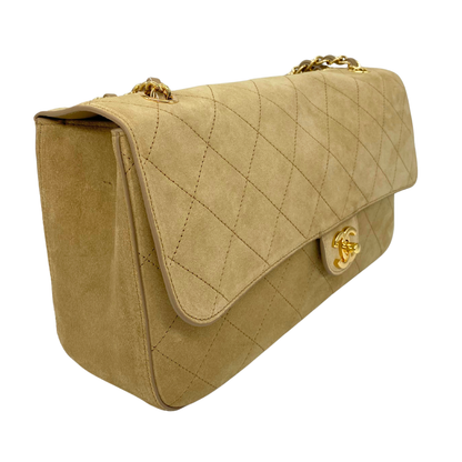Chanel Khaki Souplissimo 32 Suede Gold Hardware