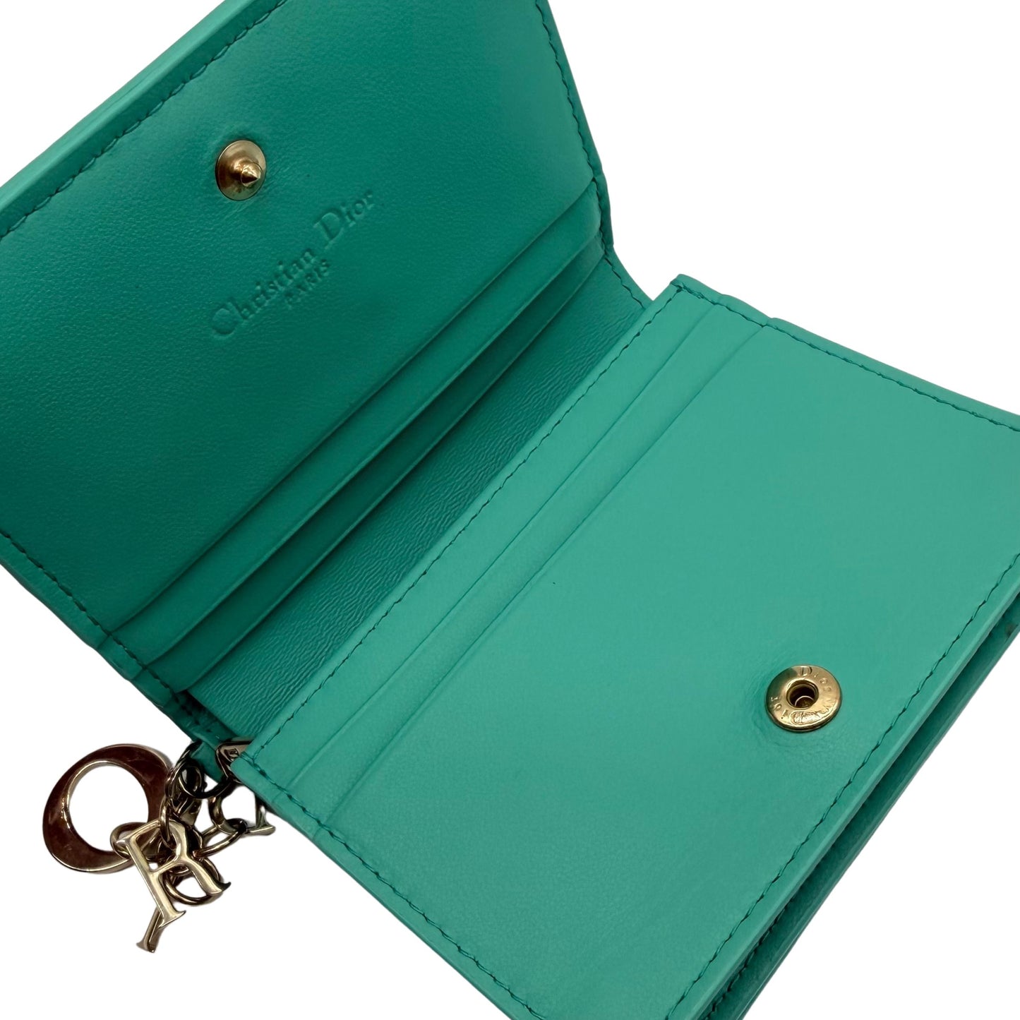 Dior Lady Dior Turquoise Lotus Compact Wallet