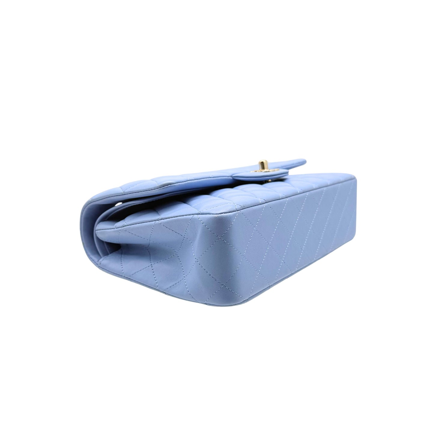 Chanel Blue Medium Double Flap Lambskin in Light Gold-tone Hardware
