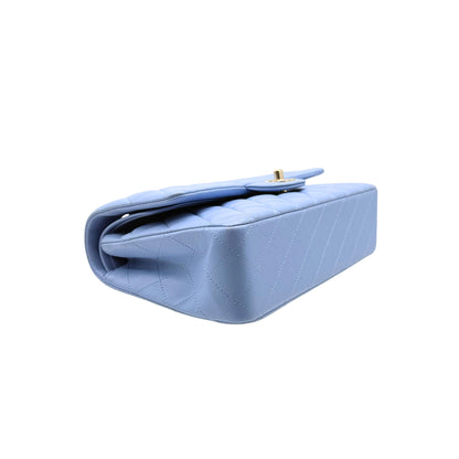 Chanel Blue Medium Double Flap Lambskin in Light Gold-tone Hardware