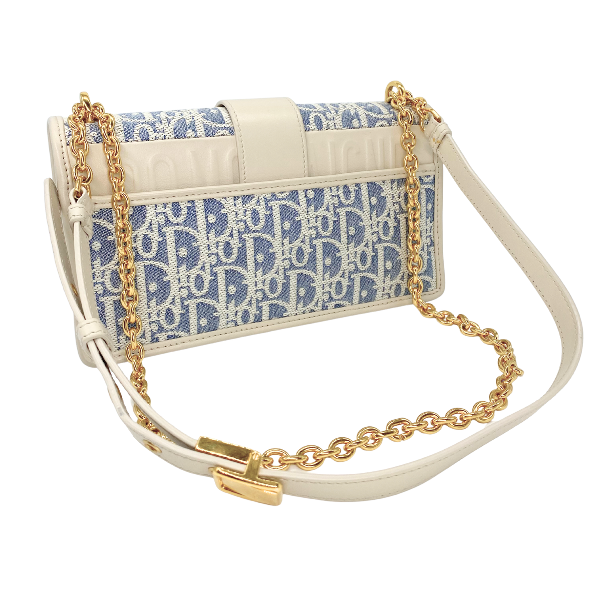 Dior 30 Montaigne East -West Grey Canvas Oblique Bag with Chain