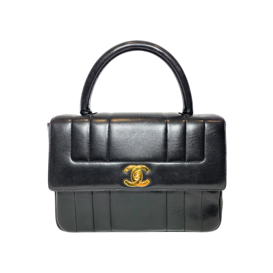 Chanel Black Vertical Quilt Mademoiselle Top Handle Vintage Flap Bag