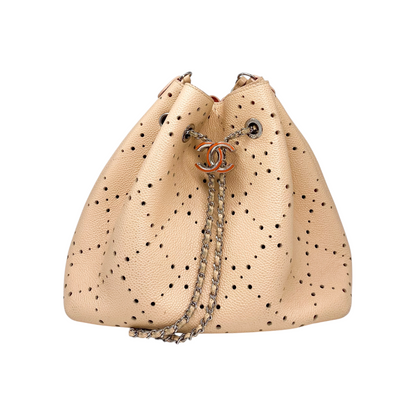 Chanel Peach Beige Orange Drawstring Perforated Bucket Bag
