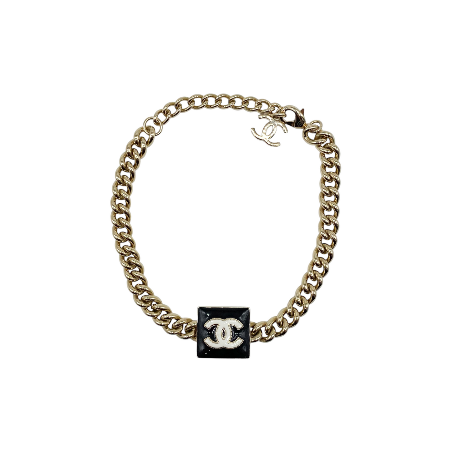 Chanel Gold Black Square CC Choker