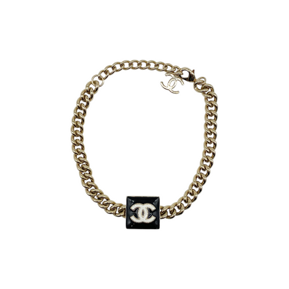 Chanel Gold Black Square CC Choker