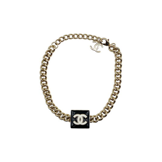 Chanel Gold Black Square CC Choker