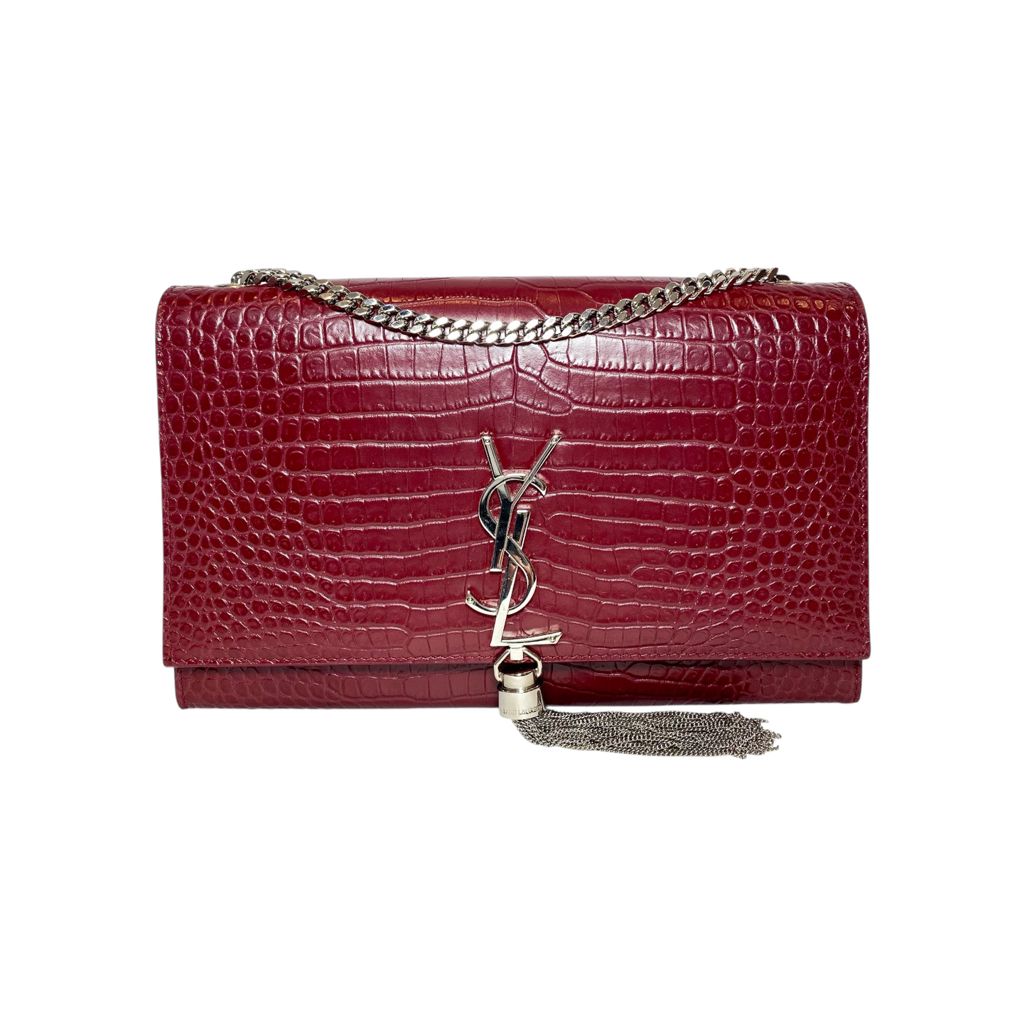 Saint Laurent Red Embossed Medium Monogram Tassel Kate